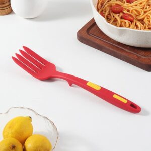 1 pc silicone salad forks flexible dessert pasta fruit cooking utensils multi-function spaghetti server whisking serving kitchen tools(black)