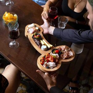 moumouten aperitif board, wood cheese tray charcuterie boards, 3 large spaces cheese tray platter, cutlery kitchen wine meat platter for steak deli cake aperitifs(right)