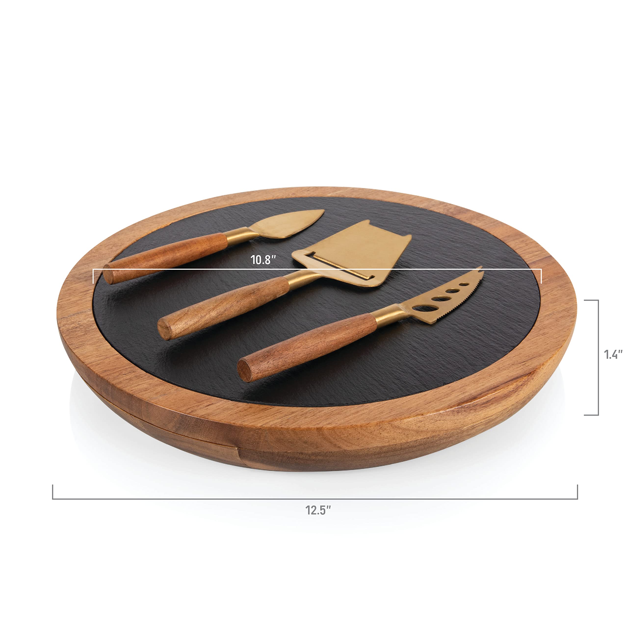 PICNIC TIME NHL Toronto Maple Leafs Insignia Acacia and Slate Serving Board with Cheese Tools, Charcuterie Board Set, Wood Cutting Board, (Acacia Wood & Slate Black with Gold Accents)