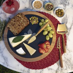 PICNIC TIME NHL Toronto Maple Leafs Insignia Acacia and Slate Serving Board with Cheese Tools, Charcuterie Board Set, Wood Cutting Board, (Acacia Wood & Slate Black with Gold Accents)