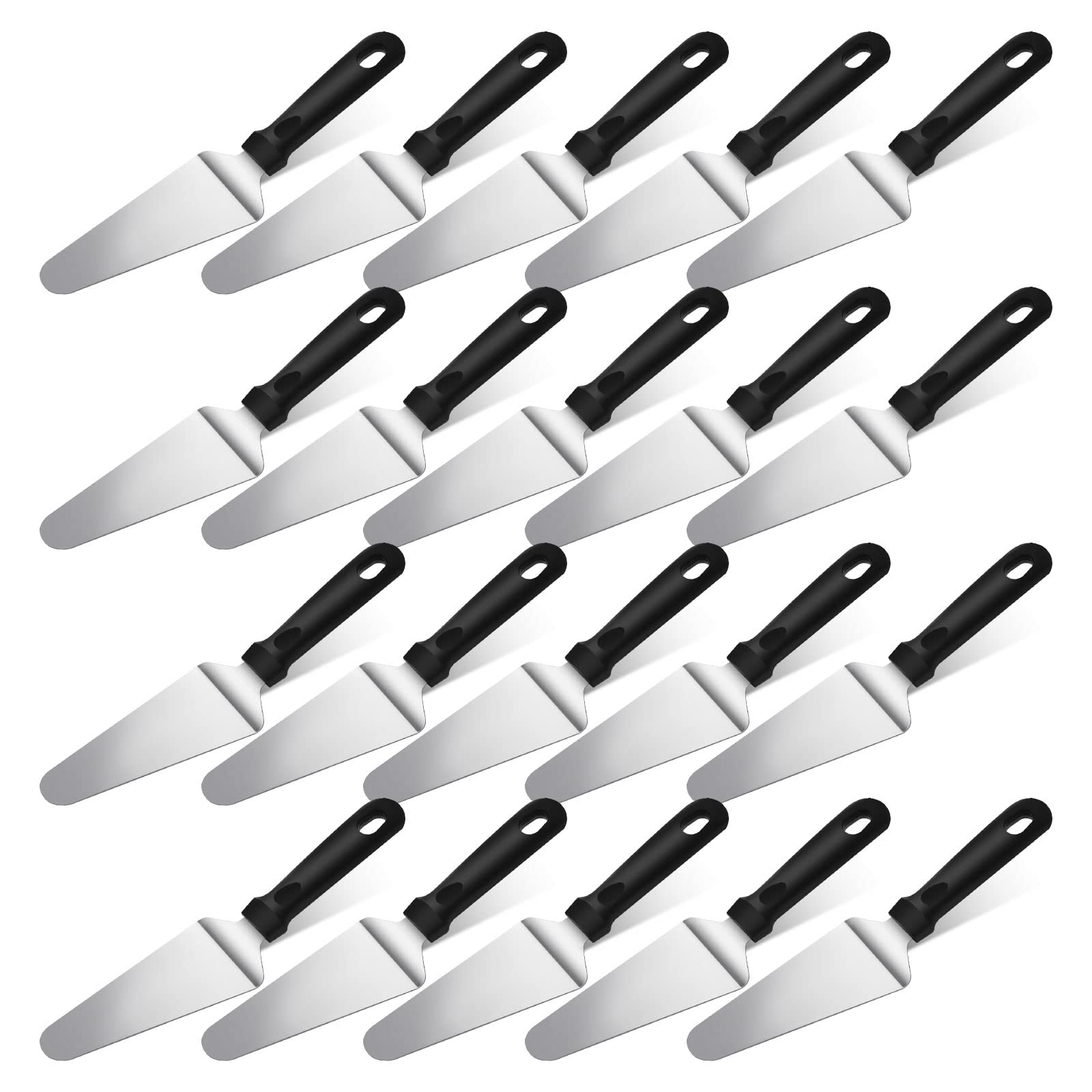 WOPPLXY 20 Pcs Pizza Spatula Pie Server, 10 Inch Stainless Steel Cake Serving Spatula Non Slip Easy to Grip, Triangular Spade Spatula with Plastic Handle for Desserts Pizza Pie Cake Biscuit