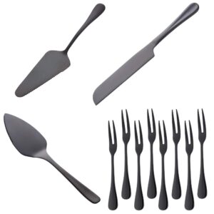 cake server set,black 18/8 （304）stainless steel cake shovel,cake knife&dessert fork/cake cutting sets for wedding,anniversary,party supplies by buy things!