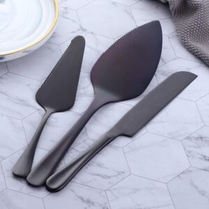 Cake Server Set,Black 18/8 （304）Stainless Steel Cake Shovel,Cake Knife&Dessert Fork/Cake Cutting Sets for Wedding,Anniversary,Party Supplies by BUY THINGS!