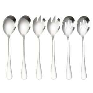 arfuka salad servers stainless steel salad serving set salad spoon and fork set kitchen cooking utensil cutlery gifts silver, set of 6