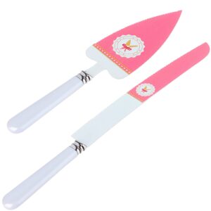 oppaxf cake knife and server set, pink birthday cake knife and cake server, stainless steel serrated blade cake cutter, novel cake cutting set for birthday parties, daily meals, wedding, set of 2