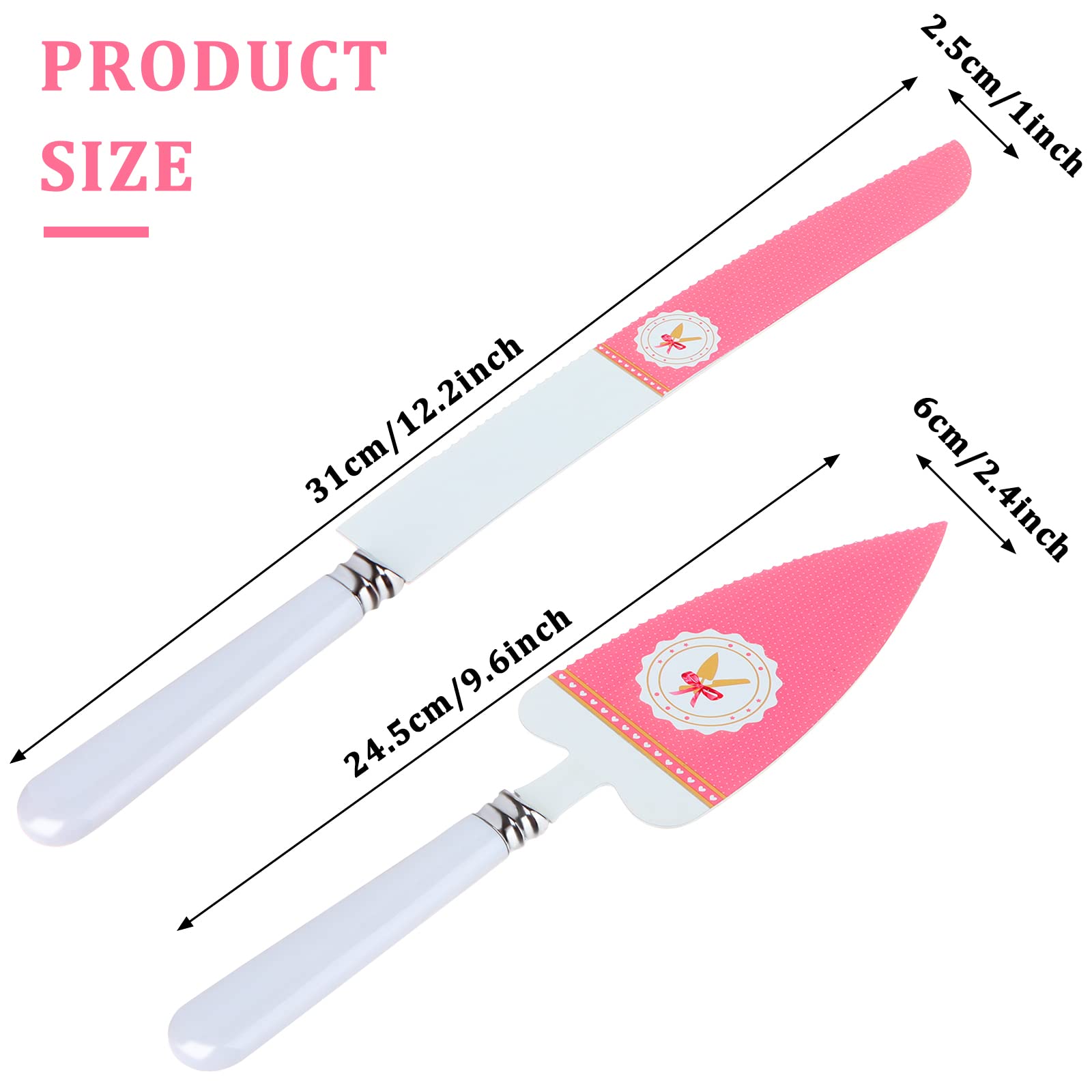 Oppaxf Cake Knife and Server Set, Pink Birthday Cake Knife and Cake Server, Stainless Steel Serrated Blade Cake Cutter, Novel Cake Cutting Set for Birthday Parties, Daily Meals, Wedding, Set of 2