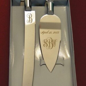 Monogram Engraved Wedding Cake Knife/Server Set with Names and Date