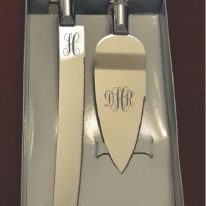 Monogram Engraved Wedding Cake Knife/Server Set with Names and Date