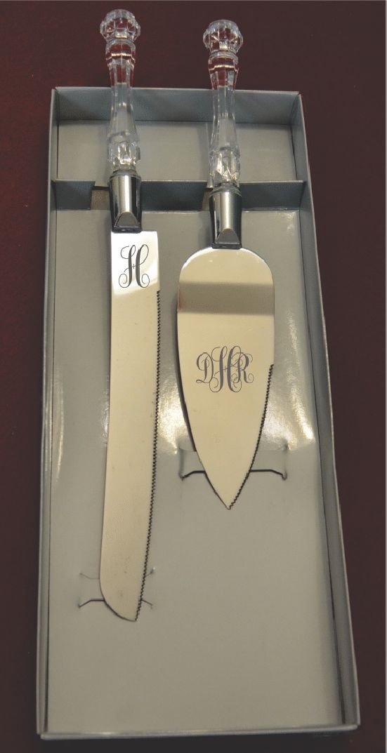 Monogram Engraved Wedding Cake Knife/Server Set with Names and Date