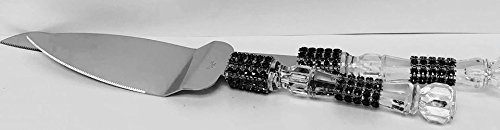 Cake Knife & Server Set with Black Simulated Rhinestone All Occasions Wedding Sweet 16