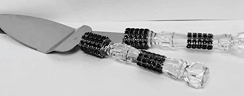 Cake Knife & Server Set with Black Simulated Rhinestone All Occasions Wedding Sweet 16
