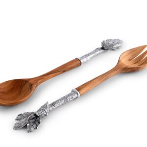 Vagabond House Pewter and Wood Song Bird Salad Server Set 13 inch Long