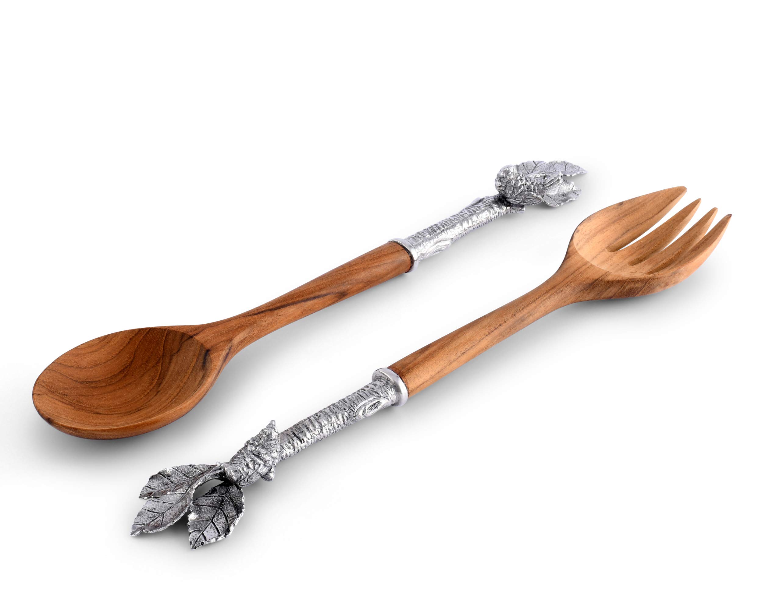 Vagabond House Pewter and Wood Song Bird Salad Server Set 13 inch Long