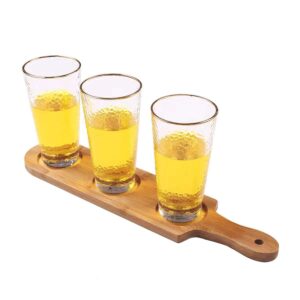 hinlot 2.7 inches dia base beer tasting flight set wine glasses flight boards jars serving paddles (round, 4) 3.5wx15.5l