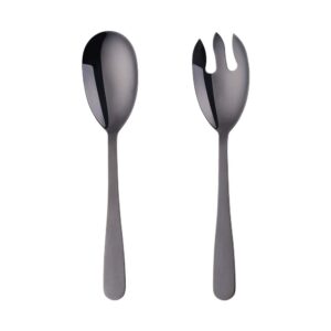 mingcheng 12 inches stainless steel salad server sets with salad spoon and fork, cooking utensils for kitchen, simple and classic dishwasher safe(black)