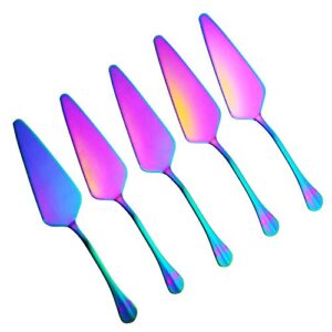 xelparuc 5 pieces pie server stainless steel cake server with natural color polish, safe in dishwasher, cake cutter, dessert shovel for party and daily user, rainbow multi color(hx032-mc)