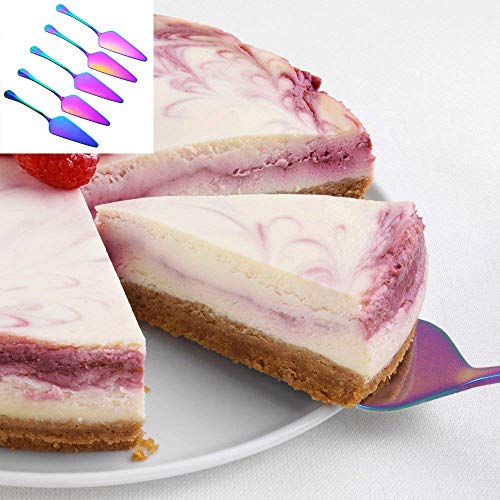 Xelparuc 5 Pieces Pie Server Stainless Steel Cake Server with Natural Color polish, Safe in Dishwasher, Cake Cutter, Dessert Shovel for Party and Daily User, Rainbow Multi Color(HX032-MC)