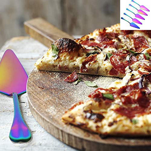 Xelparuc 5 Pieces Pie Server Stainless Steel Cake Server with Natural Color polish, Safe in Dishwasher, Cake Cutter, Dessert Shovel for Party and Daily User, Rainbow Multi Color(HX032-MC)