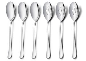 haware serving spoons x 3, slotted serving spoons x 3, 9.8 inches large size stainless steel serving spoon, elegant design for kitchen/buffet/party, mirror polished and dishwasher safe(6 pack)