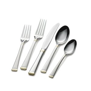 mikasa harmony 65-piece stainless steel flatware set with serveware, service for 12, gold-accent