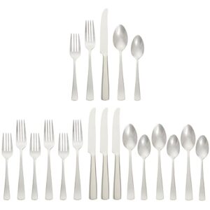 amazon basics 20-piece stainless steel flatware set with square edge, service for 4, silver