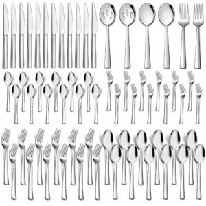 homikit 66-piece silverware flatware set with serving utensils, stainless steel square cutlery set for 12, eating utensils includes fork spoon knife, dishwasher safe