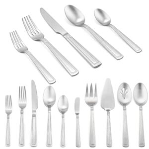 lianyu 45 pieces heavy duty silverware set with serving utensils, fancy stainless steel flatware set for 8, modern cutlery set thick eating utensils for wedding entertaining, dishwasher safe