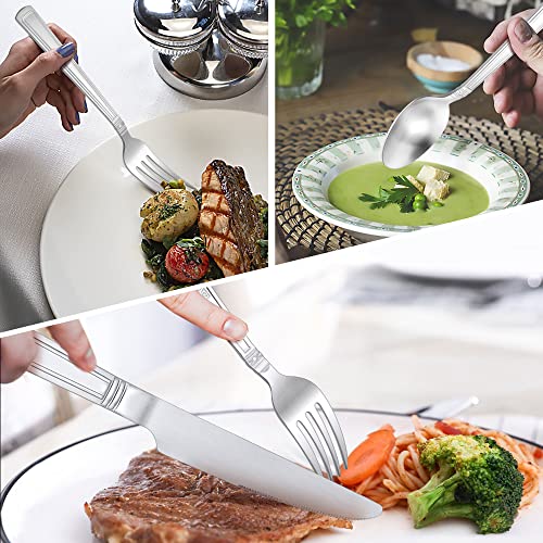 LIANYU 45 Pieces Heavy Duty Silverware Set with Serving Utensils, Fancy Stainless Steel Flatware Set for 8, Modern Cutlery Set Thick Eating Utensils for Wedding Entertaining, Dishwasher Safe