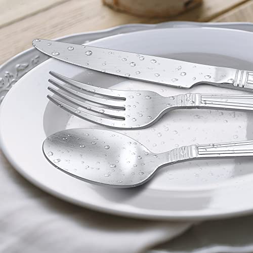 LIANYU 45 Pieces Heavy Duty Silverware Set with Serving Utensils, Fancy Stainless Steel Flatware Set for 8, Modern Cutlery Set Thick Eating Utensils for Wedding Entertaining, Dishwasher Safe