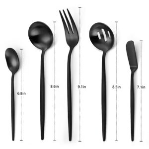 VANVRO Matte Black Serving Silverware Set, 5-Piece Round Shared Utensils Set of Stainless Steel, Hostess Flatware Serving Set, Satin Finish, Dishwasher Safe