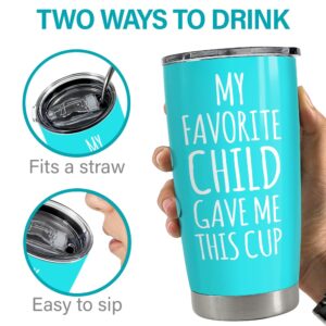 SANDJEST Mom Tumbler Gift for Mom from Son, Daughter - My Favorite Child Gave Me This Cup 20oz Insulated Travel Mug - Awesome Mother's Day, Birthday, Christmas Tumblers Gifts Idea for Moms