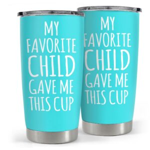 sandjest mom tumbler gift for mom from son, daughter - my favorite child gave me this cup 20oz insulated travel mug - awesome mother's day, birthday, christmas tumblers gifts idea for moms
