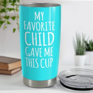 SANDJEST Mom Tumbler Gift for Mom from Son, Daughter - My Favorite Child Gave Me This Cup 20oz Insulated Travel Mug - Awesome Mother's Day, Birthday, Christmas Tumblers Gifts Idea for Moms