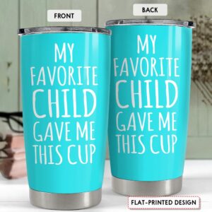 SANDJEST Mom Tumbler Gift for Mom from Son, Daughter - My Favorite Child Gave Me This Cup 20oz Insulated Travel Mug - Awesome Mother's Day, Birthday, Christmas Tumblers Gifts Idea for Moms