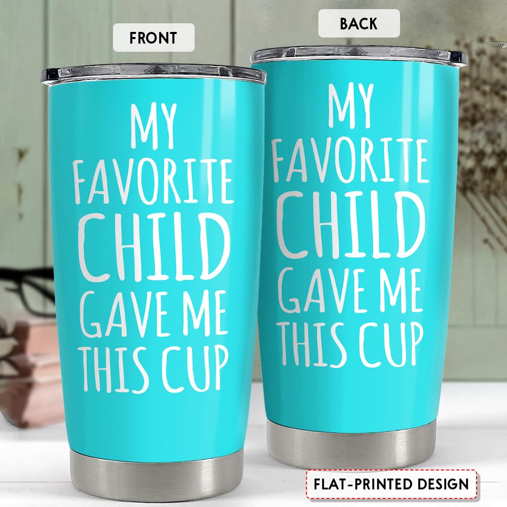 SANDJEST Mom Tumbler Gift for Mom from Son, Daughter - My Favorite Child Gave Me This Cup 20oz Insulated Travel Mug - Awesome Mother's Day, Birthday, Christmas Tumblers Gifts Idea for Moms