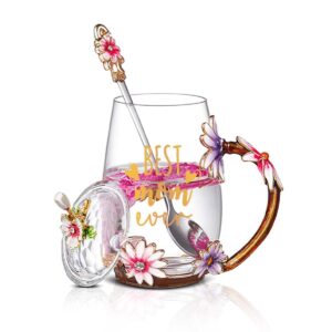 luka tech mothers day gifts for mom ,daisy flower glass tea cups best mom ever gift, birthday gifts for mum grandma from daughter son