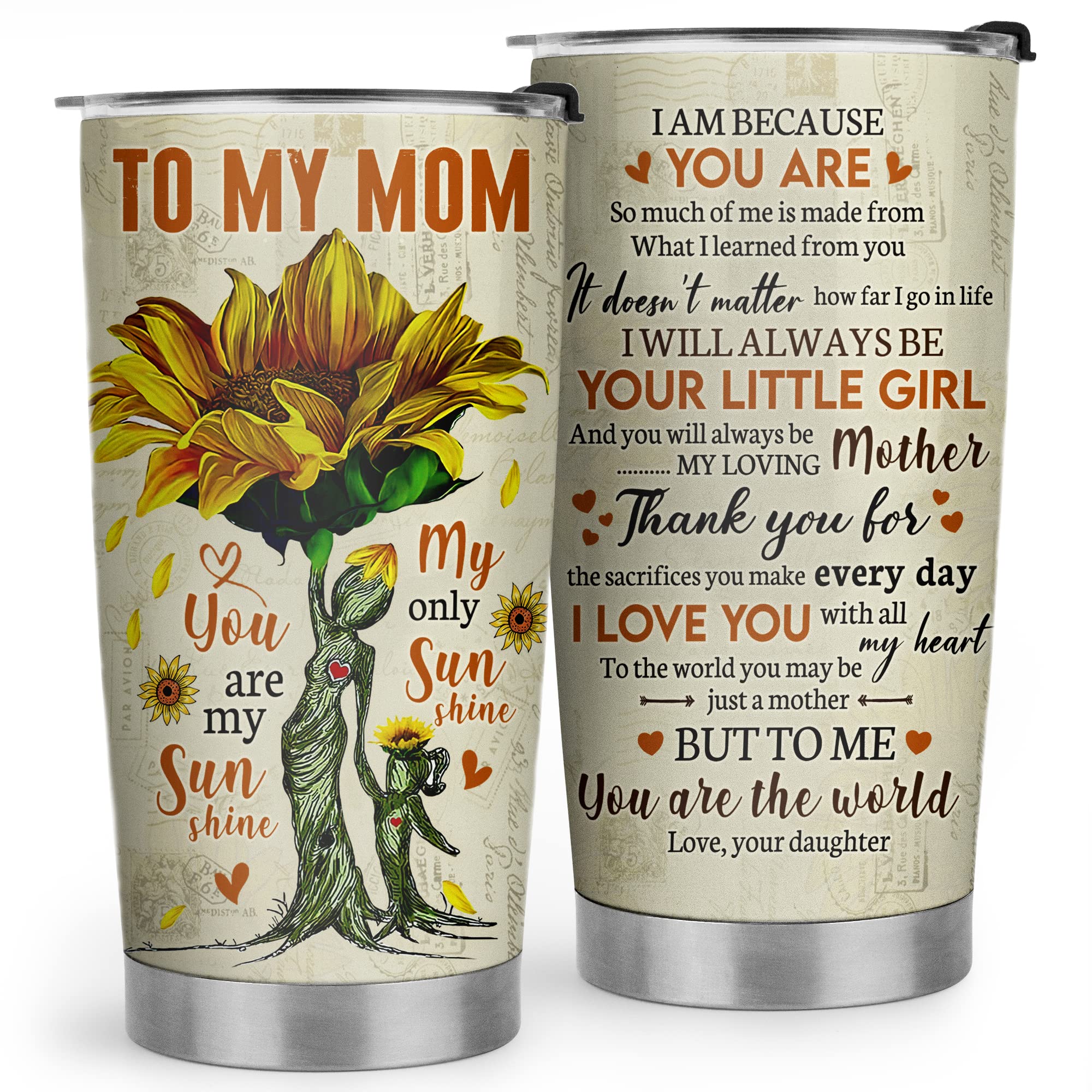 Mom Sunflower 20oz Stainless Steel Tumbler - Mom Gifts from Daughters - Mom Birthday Gifts, Christmas Gifts for Mom from Daughter, Valentines Day Gifts for Mom