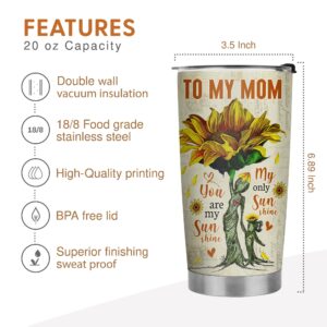 Mom Sunflower 20oz Stainless Steel Tumbler - Mom Gifts from Daughters - Mom Birthday Gifts, Christmas Gifts for Mom from Daughter, Valentines Day Gifts for Mom