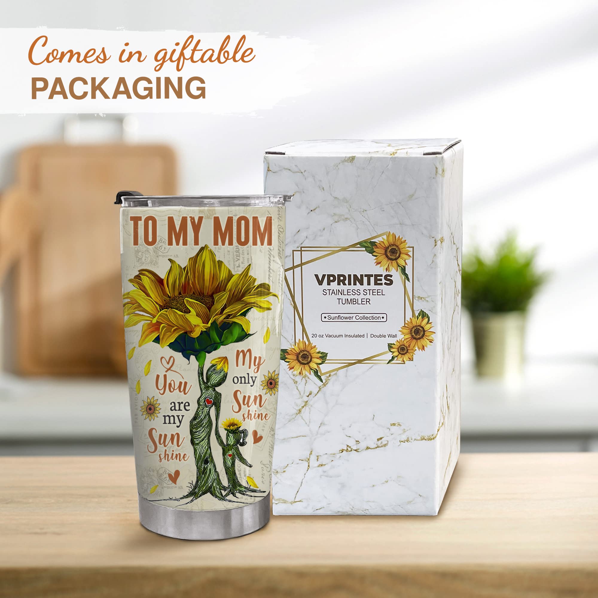 Mom Sunflower 20oz Stainless Steel Tumbler - Mom Gifts from Daughters - Mom Birthday Gifts, Christmas Gifts for Mom from Daughter, Valentines Day Gifts for Mom