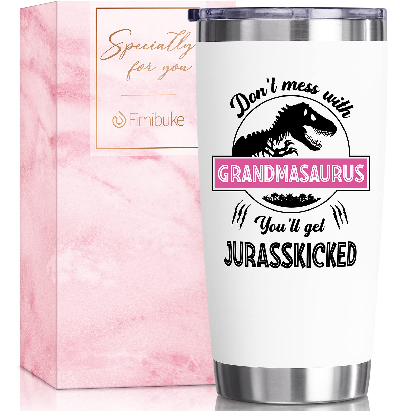 Fimibuke Best Grandma Gifts - 20 OZ Tumbler Mothers Day Gifts for Grandmother from Granddaughter, Grandson, Grandkids, Grandmasaurus Insulated Cup Birthday Present for Nana/New Grandma/Grandparents