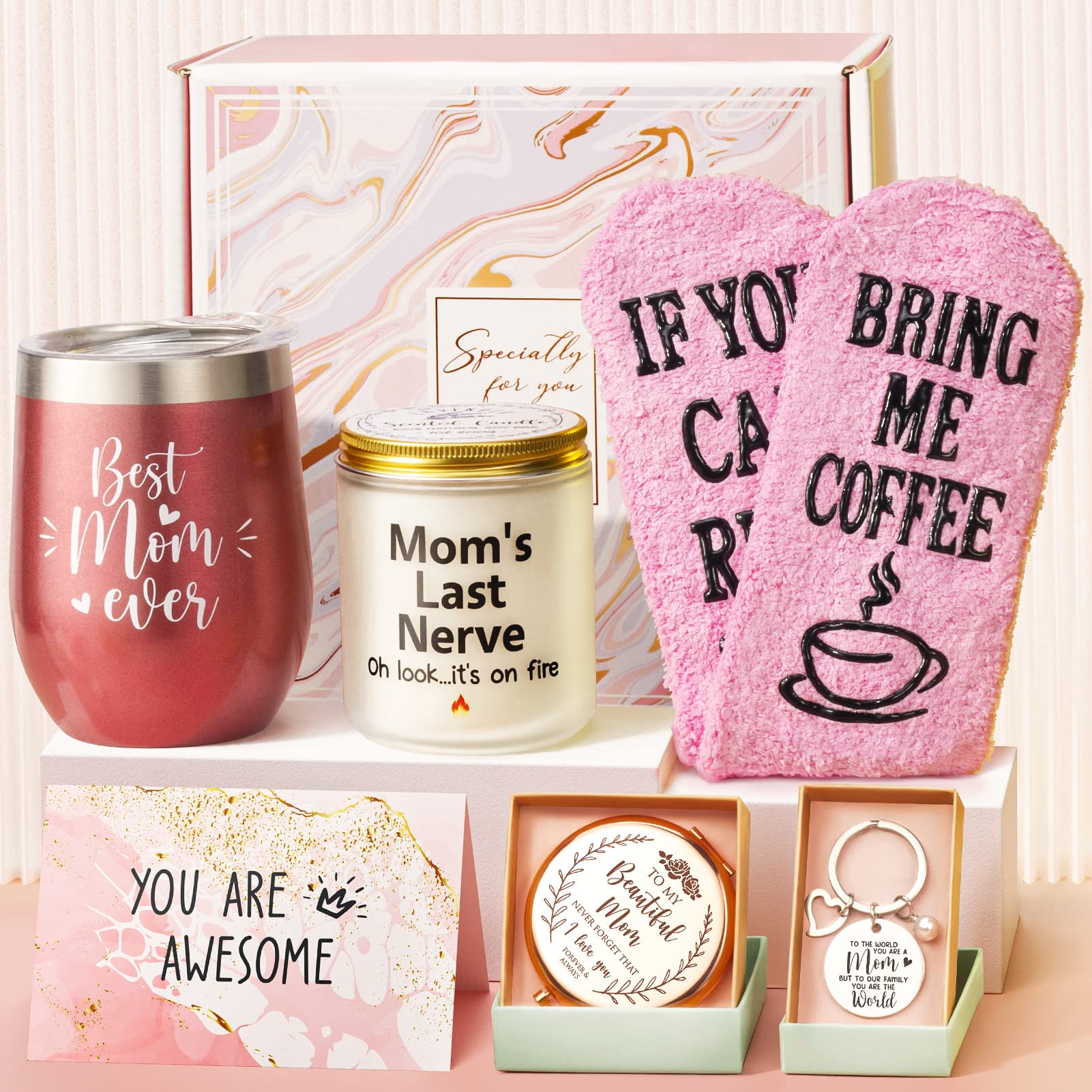 Best Mom Gifts Mothers Day Gifts for Mom from Daughter Son Kids, Gift Basket for Mom Women Birthday Gifts for Mom Mother-in-law Christmas Presents, New Mom Gifts for Wife from Husband w/Wine Tumbler