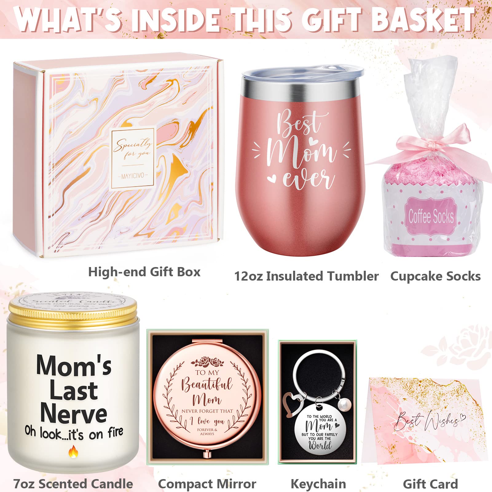 Best Mom Gifts Mothers Day Gifts for Mom from Daughter Son Kids, Gift Basket for Mom Women Birthday Gifts for Mom Mother-in-law Christmas Presents, New Mom Gifts for Wife from Husband w/Wine Tumbler