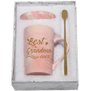 Best Grandma Mug Best Grandma Ever Mug Grandma gifts Birthday Mothers Day Gifts for Grandma from Granddaughter Grandson Grandchildren Grandkids 14 Ounce Exquisite Box Spoon and Mug Mat Pink