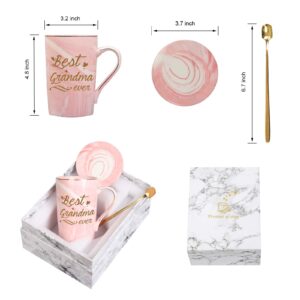 Best Grandma Mug Best Grandma Ever Mug Grandma gifts Birthday Mothers Day Gifts for Grandma from Granddaughter Grandson Grandchildren Grandkids 14 Ounce Exquisite Box Spoon and Mug Mat Pink