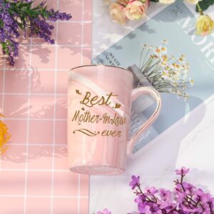 Mother In Law Coffee Mugs Best Mother In Law Gifts Birthday Mothers Day Gifts from Daughter Son In Law 14 Ounce Pink with Gift Box Spoon Coaster