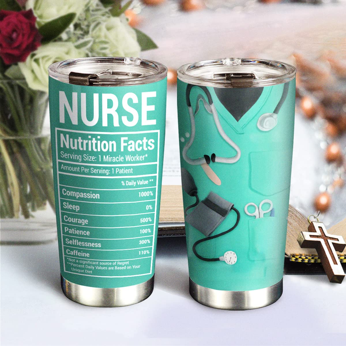 64HYDRO 20oz Nurse Gifts for Women, Men, Nurse Practitioner Gifts, Nurse Appreciation Gifts Nurse Nutrition Facts Tumbler Cup with Lid, Double Wall Vacuum Insulated Travel Coffee Mug