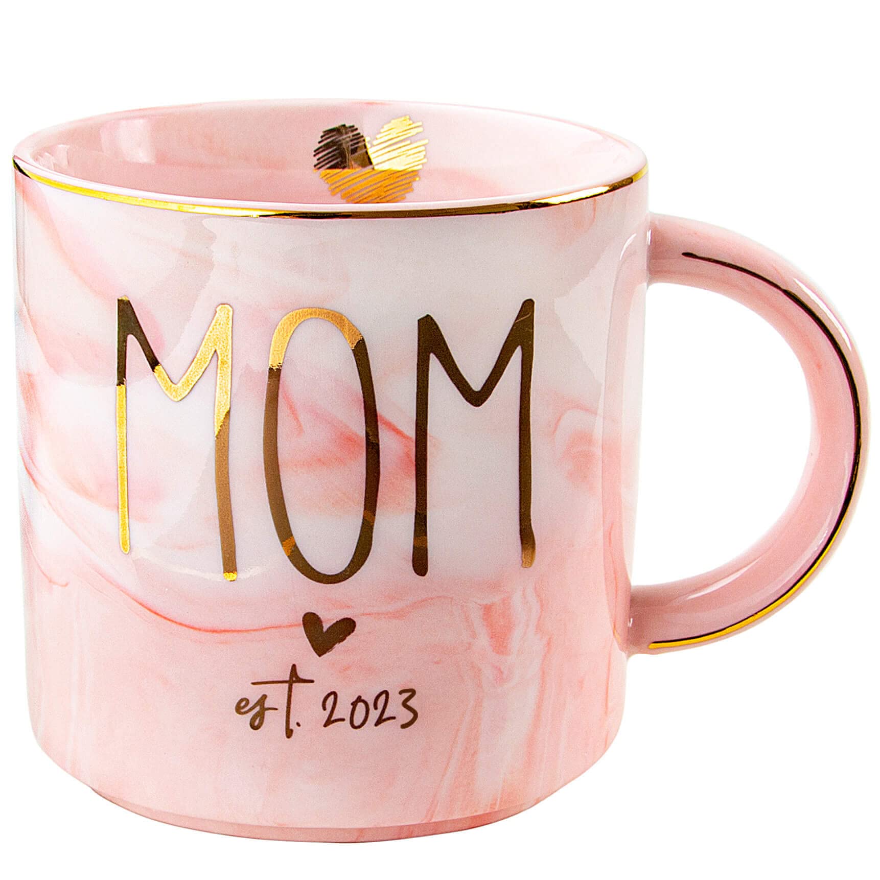 VILIGHT New Mom Gifts for Women - Christmas Gifts for First Time Moms est 2023 - Pink Marble Mug Ceramic Coffee Cup 11oz