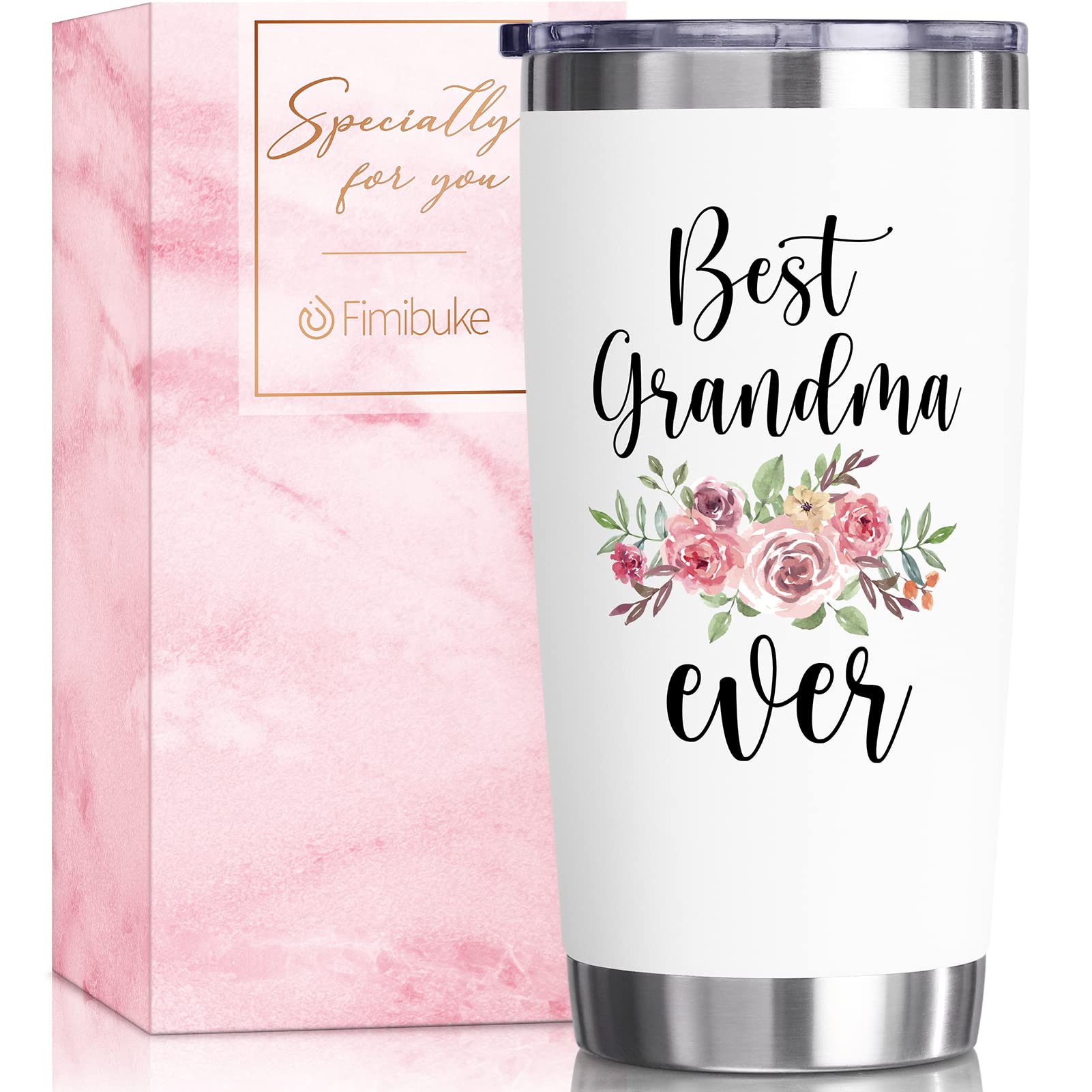 Fimibuke Best Grandma Gifts - 20 OZ Tumbler Mothers Day Gift for Grandma from Granddaughter, Grandson, Grandkid, Insulated Cup Funny Birthday Present Gift for Grandmother/Nana/New Grandma/Grandparents