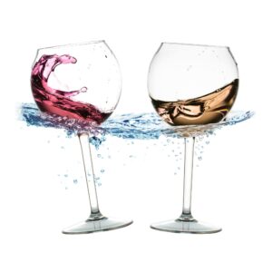 floating wine glasses for pool (18 oz | set of 2) that float | shatterproof poolside wine glasses | floating cup | beach glass | outdoor tritan plastic wine glasses with stem