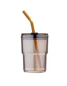bluepolar 13oz/400ml tumbler water glass, cups with straw and lid sealed carry on for coffee, iced tea, thick wall insulated glass cup (amber)…
